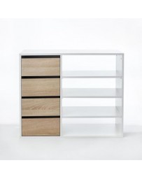 Zapatero-The H design-Zapatero Kim [L] estilo moderno 4 cajones con madera natural-Blanco