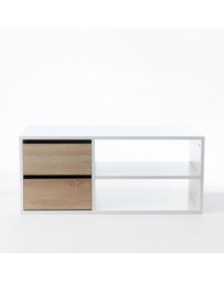 Zapatero-The H design-Zapatero Kim [S] estilo moderno 2 cajones con madera natural-Blanco