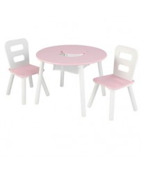 Set mesa redonda infantil y 2 sillas blanco/rosa KidKraft