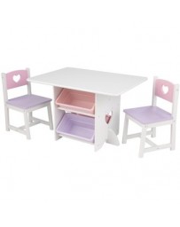 Set mesa rectangular compartimentos almacenaje, 2 sillas, blanco KidKraft