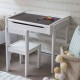 Mesa de Trabajo Pupitre Escritorio con Silla Infantil, Vintage Home Design, Noby, Madera de Pino Pizarra Cajón Inferior-Blanco -