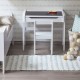 Mesa de Trabajo Pupitre Escritorio con Silla Infantil, Vintage Home Design, Noby, Madera de Pino Pizarra Cajón Inferior-Blanco -