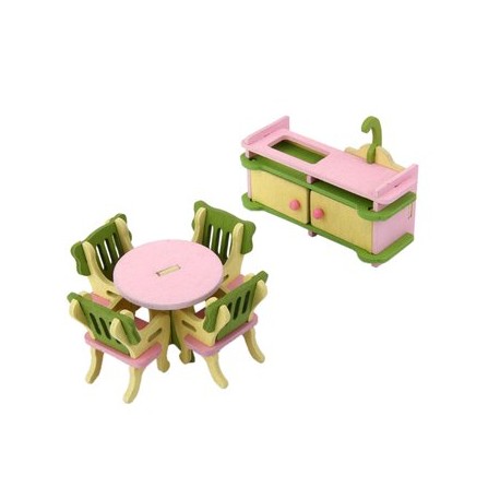 MagiDeal Muebles De Casa De Muñecas En Miniatura Niños De Juguete De Madera Conjunto Comedor - Envío Gratuito