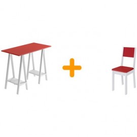 Escritorio y 2 sillas KeiÃ¤ Karm-Rojo con blanco