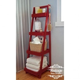 Estante Tipo Escalera, Vintage Home Designe, Touse, Abatible Con Repisas Ajustables Y Movibles Acabdo Vintage- Rojo