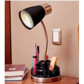 Lampara Organizadora, Vintage Home Designe, LAMP01, Cuello Flexible Foco Normal 60W, Cromo Base Traslucida- Negra