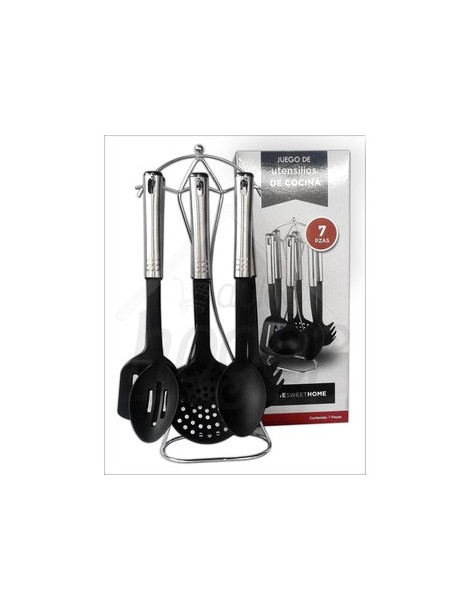 Paquete De 6 Utensilios Para Cocina (2 Cucharones, 3 Cucharas Y 1 Espátula) mas Base Metálica Promoción Hot Sale - Envío Gratuit