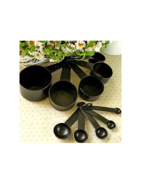 EW 10pcs Cucharas Tazas De Medir De Plástico Negro Conjunto Herramientas Para Té Café Para Hornear - Envío Gratuito