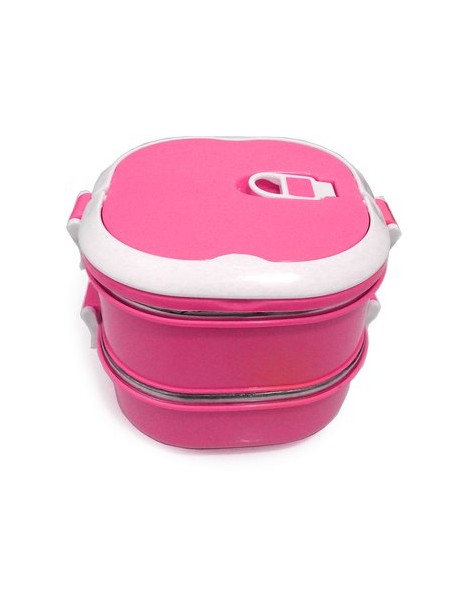 Tupper Para Comida 2 Niveles Cuadrado Easy Go Rosa - Envío Gratuito