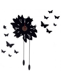 Flor de mariposa Negro Espejo Pegatinas 3D reloj de pared