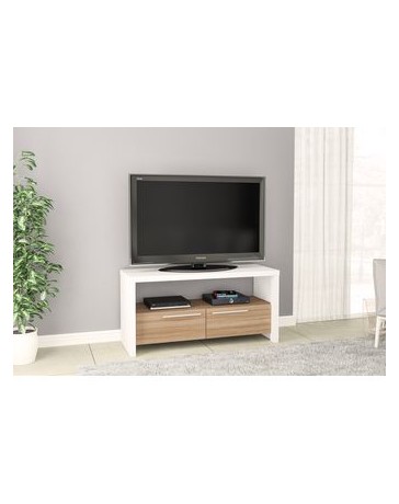 Mesa para Tv Keiä Björn 2 cajones-Blanco y Castaño - Envío Gratuito