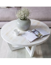 Mesa De Centro Redonda. Vintage Home Design, Merlina, Madera-Blanco - Envío Gratuito