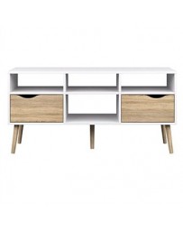 Mesa de TV-The H design-Mesa de TV Kim estilo moderno con madera natural-blanco - Envío Gratuito