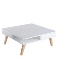 Mesa de centro-The H design-Mesa de centro Missy estilo moderno con madera natural y 2 cajones-blanco - Envío Gratuito