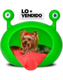 Cama Casa para Perro o Gato Monster Cave Guisapet - Verde con Rojo